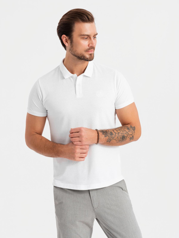 Ombre Clothing Polo uomo in cotone BASIC - nero/bianco/beige V7 OM-POBS-0133 Ombre Clothing