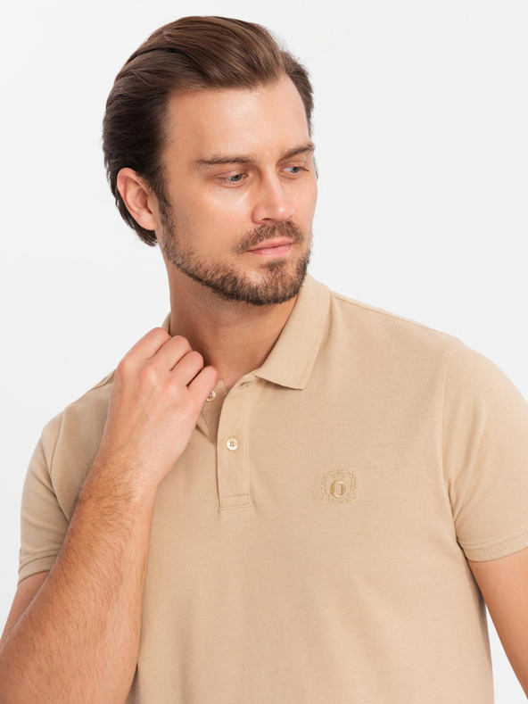 Ombre Clothing Polo uomo in cotone BASIC - nero/bianco/beige V7 OM-POBS-0133 Ombre Clothing