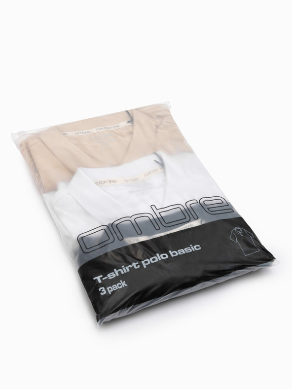 Ombre Clothing Polo uomo in cotone BASIC - nero/bianco/beige V7 OM-POBS-0133 Ombre Clothing