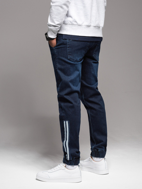 Ombre Clothing Pantaloni della tuta in denim da uomo con profili - blu scuro V4 OM-PADJ-0156 Ombre Clothing