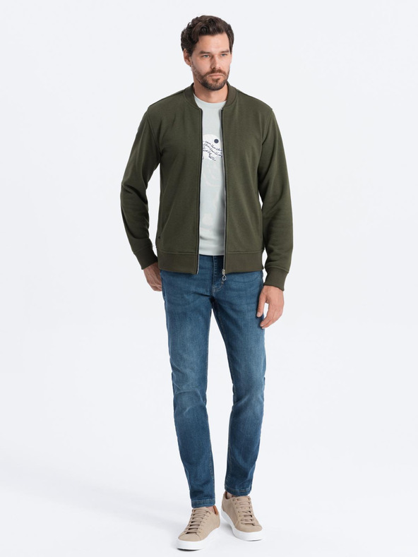 Ombre Clothing Felpa bomber uomo in cotone con zip cachi Ombre Abbigliamento