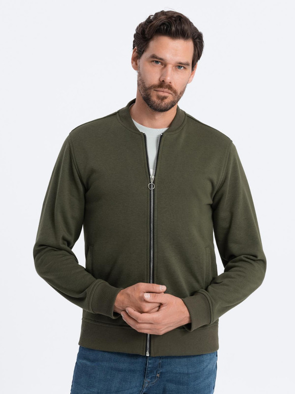 Ombre Clothing Felpa bomber uomo in cotone con zip cachi Ombre Abbigliamento