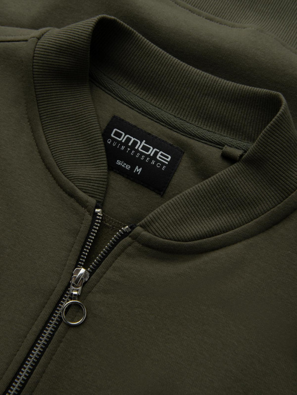 Ombre Clothing Felpa bomber uomo in cotone con zip cachi Ombre Abbigliamento