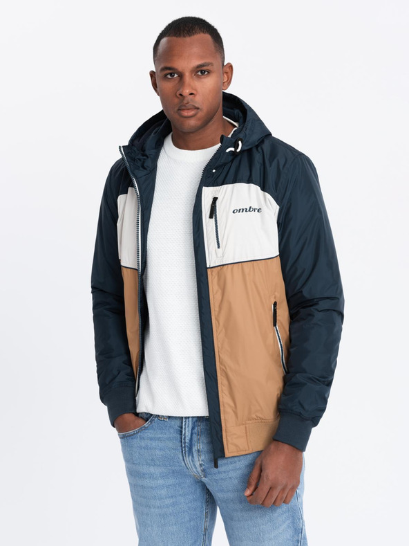 Ombre Clothing Giacca sportiva leggera colorata da uomo con pile marrone Ombre Clothing