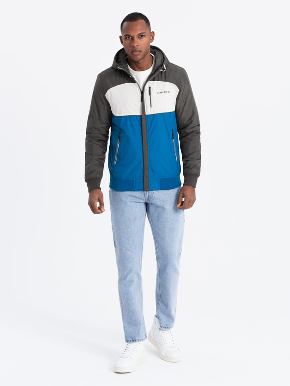 Ombre Clothing Giacca sportiva leggera colorata da uomo con pile blu Ombre Clothing