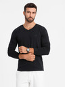 Ombre Clothing T-shirt SLIM FIT uomo con scollo a V, elastan e stampa nero Ombre Clothing