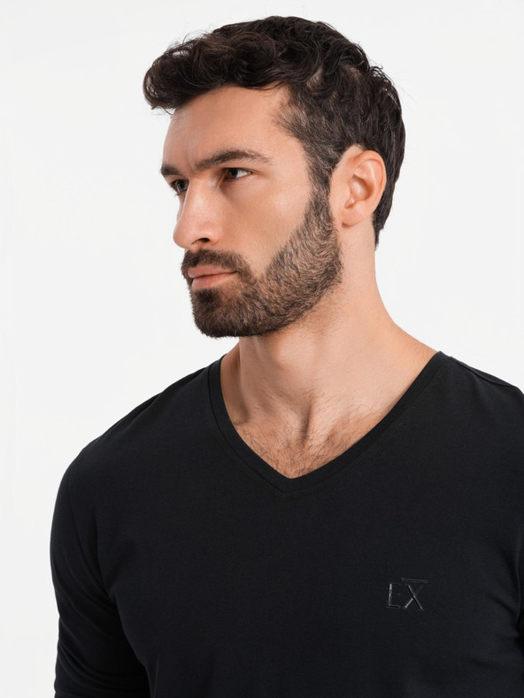 Ombre Clothing T-shirt SLIM FIT uomo con scollo a V, elastan e stampa nero Ombre Clothing