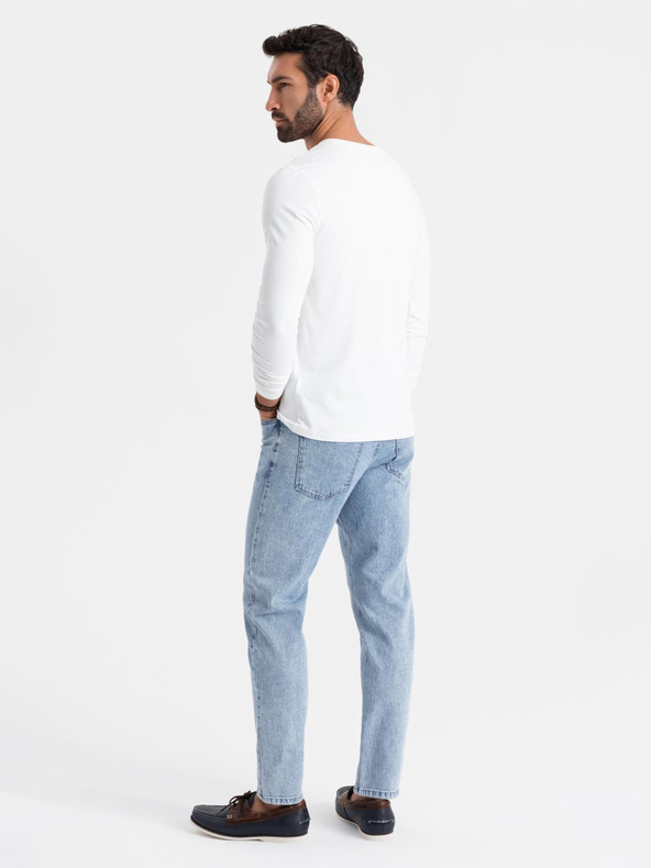 Ombre Clothing T-shirt SLIM FIT uomo manica lunga con scollo a V, elastan e stampa bianca Ombre Clothing