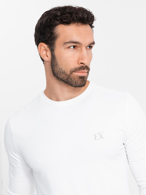 Ombre Clothing T-shirt SLIM FIT uomo manica lunga con elastan e stampa bianca Ombre Clothing