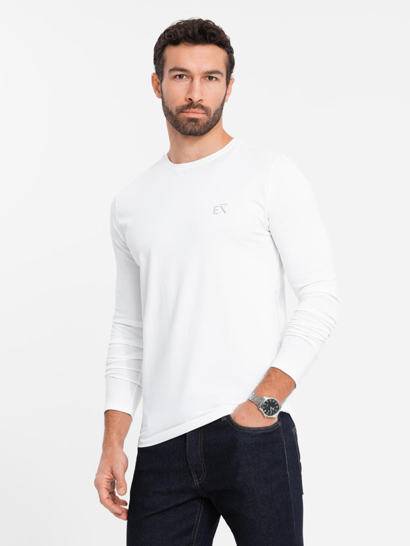 Ombre Clothing T-shirt SLIM FIT uomo manica lunga con elastan e stampa bianca Ombre Clothing