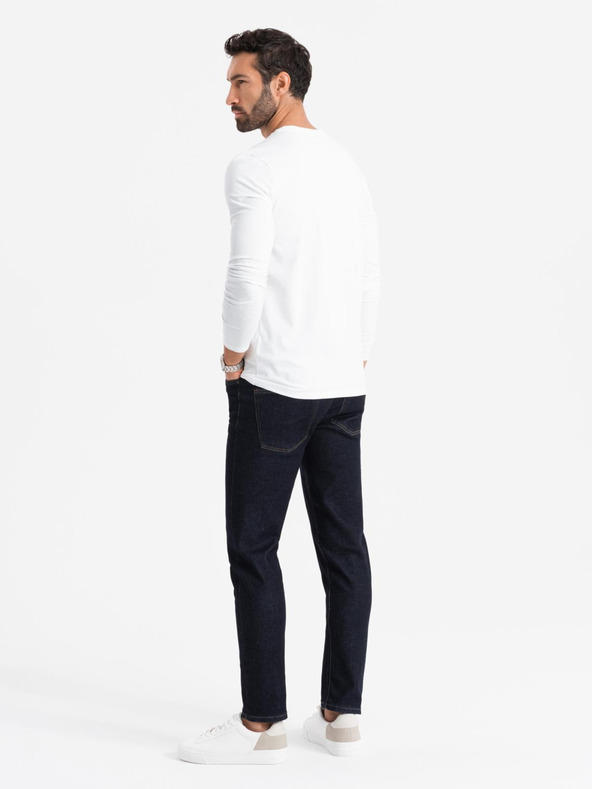 Ombre Clothing T-shirt SLIM FIT uomo manica lunga con elastan e stampa bianca Ombre Clothing