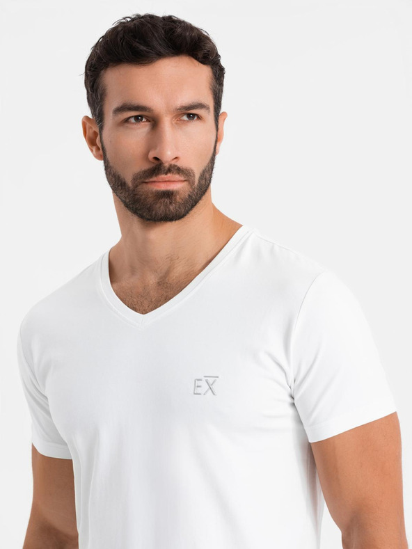 Ombre Clothing T-shirt uomo SLIM FIT con scollo a V, elastan e stampa bianco Ombre Clothing