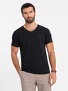 Ombre Clothing T-shirt uomo SLIM FIT con scollo a V, elastan e stampa nera Ombre Clothing