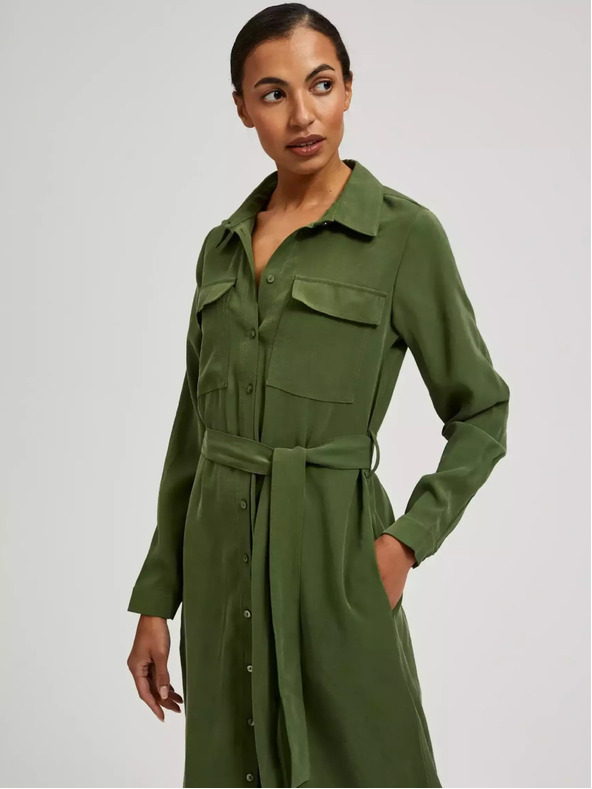 Moodo Abito camicia kaki con maniche lunghe Moodo
