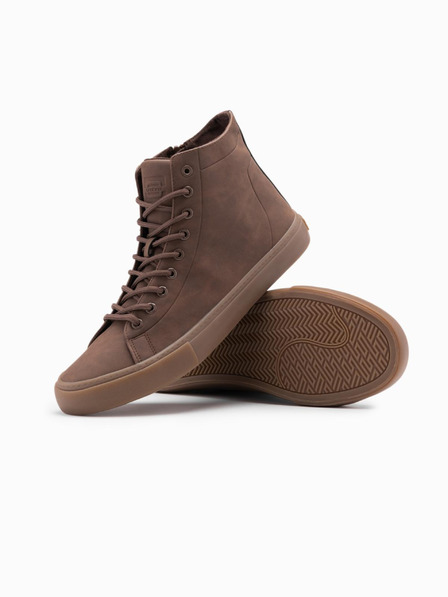 Ombre Clothing Sneakers alte da uomo con punta in gomma marrone Ombre Abbigliamento
