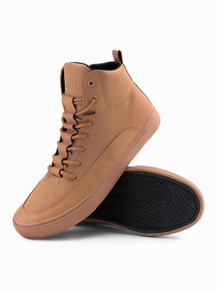 Ombre Clothing Sneakers alte da uomo con punta in gomma marrone Ombre Abbigliamento