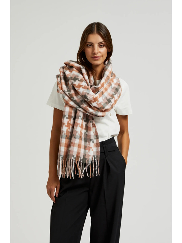 Moodo Sciarpa a quadri da donna bianca e marrone Moodo