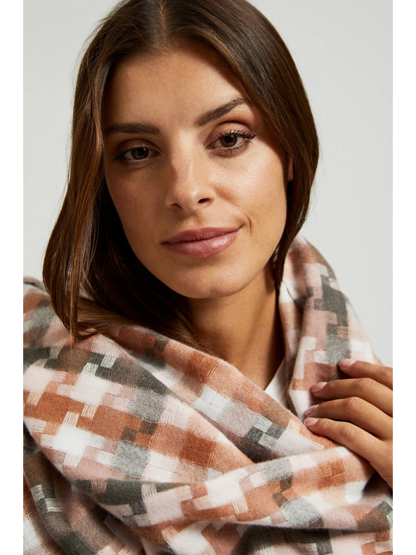 Moodo Sciarpa a quadri da donna bianca e marrone Moodo