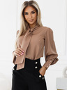numoco Blusa marrone da donna a maniche lunghe con cravatta e bottoni Numoco