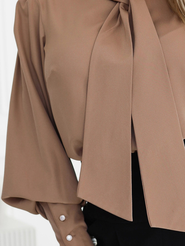 numoco Blusa marrone da donna a maniche lunghe con cravatta e bottoni Numoco