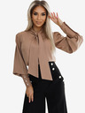 numoco Blusa marrone da donna a maniche lunghe con cravatta e bottoni Numoco