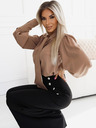 numoco Blusa marrone da donna a maniche lunghe con cravatta e bottoni Numoco