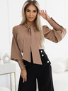 numoco Blusa marrone da donna a maniche lunghe con cravatta e bottoni Numoco