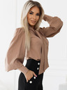 numoco Blusa marrone da donna a maniche lunghe con cravatta e bottoni Numoco