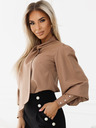 numoco Blusa marrone da donna a maniche lunghe con cravatta e bottoni Numoco