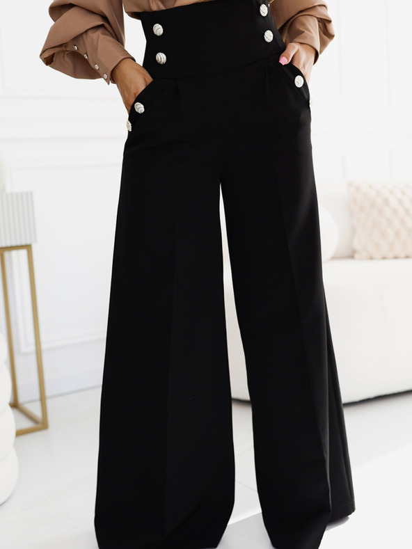 numoco Pantaloni eleganti neri a vita alta e gamba larga da donna con bottoni dorati Numoco