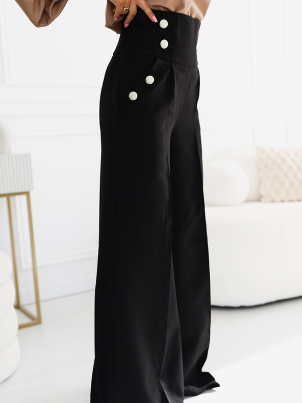 numoco Pantaloni eleganti neri a vita alta e gamba larga da donna con bottoni dorati Numoco