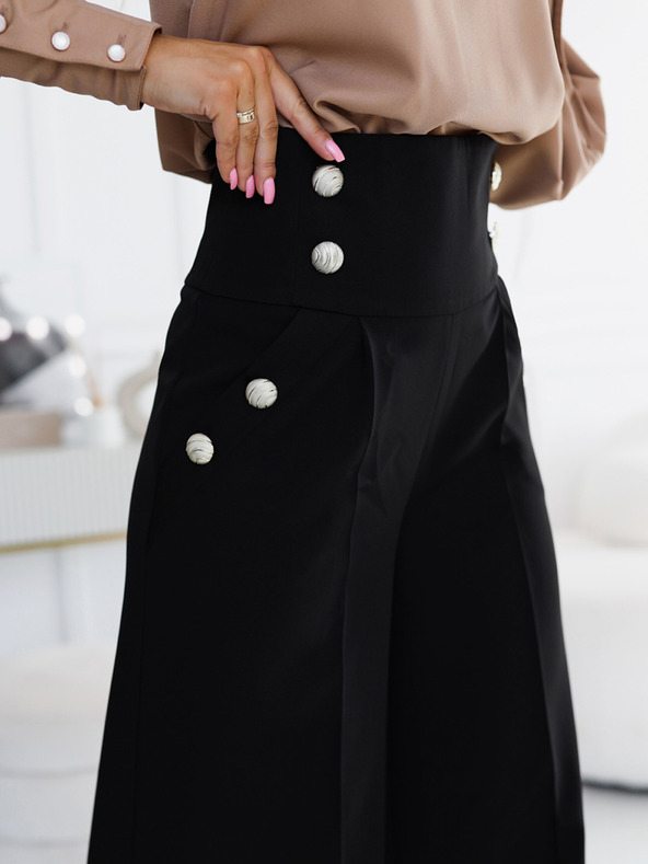 numoco Pantaloni eleganti neri a vita alta e gamba larga da donna con bottoni dorati Numoco