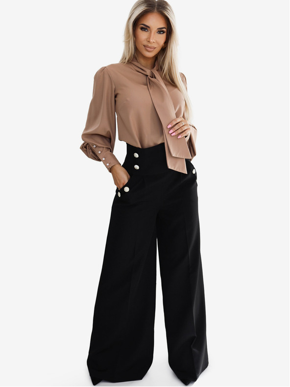 numoco Pantaloni eleganti neri a vita alta e gamba larga da donna con bottoni dorati Numoco