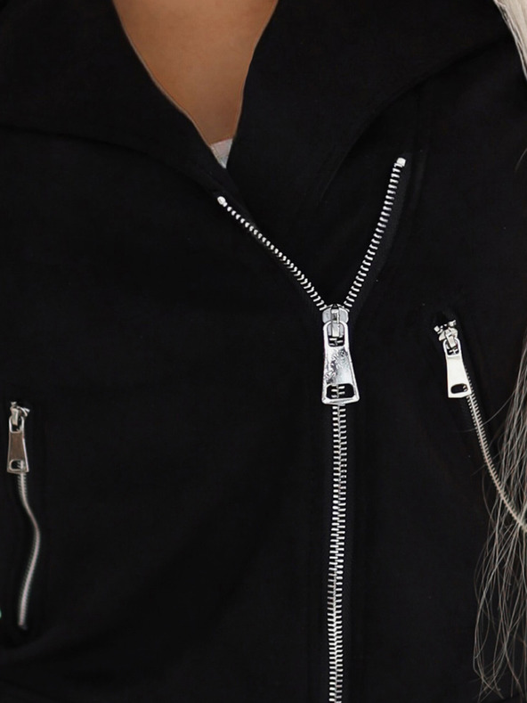 numoco Giacca nera da donna in pelle scamosciata con maniche lunghe e cerniere Numoco