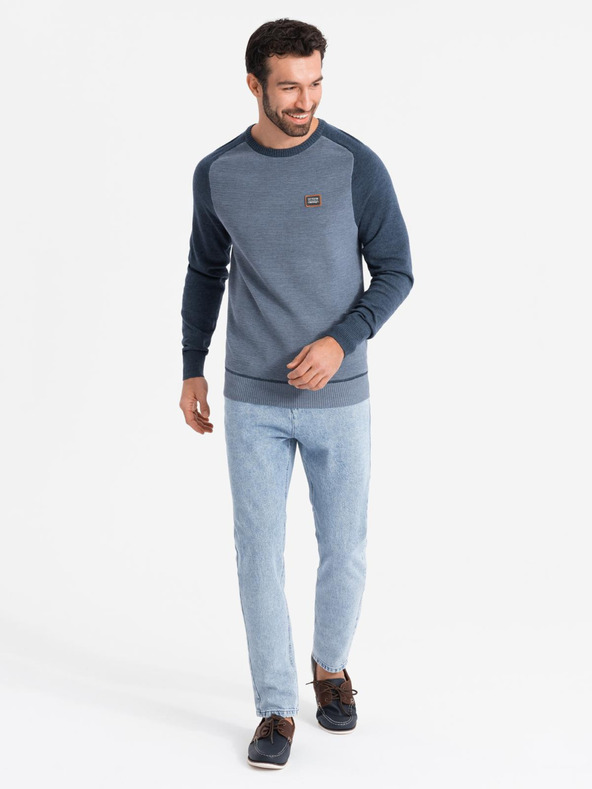 Ombre Clothing Maglione da uomo in maglia RELAXED FIT con motivo blu Ombre Abbigliamento