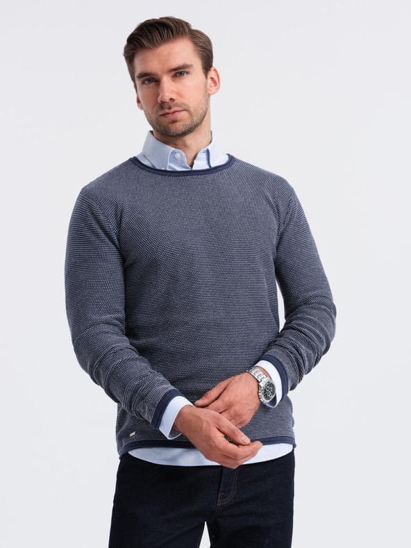 Ombre Clothing Maglione da uomo in maglia RELAXED FIT con motivo blu Ombre Abbigliamento