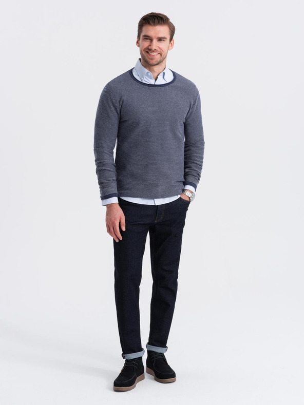 Ombre Clothing Maglione da uomo in maglia RELAXED FIT con motivo blu Ombre Abbigliamento