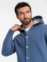 Ombre Clothing Felpa con cappuccio da uomo con bottoni blu Ombre Clothing