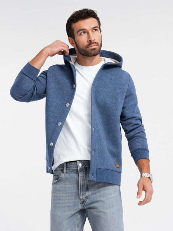 Ombre Clothing Felpa con cappuccio da uomo con bottoni blu Ombre Clothing