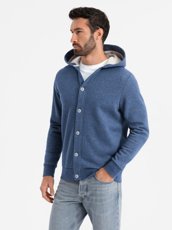 Ombre Clothing Felpa con cappuccio da uomo con bottoni blu Ombre Clothing