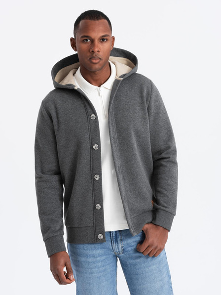 Ombre Clothing Felpa con cappuccio da uomo con bottoni - grafite melange V4 OM-SSZP-0186 Ombre Clothing