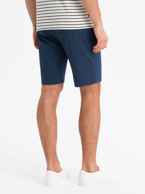 Ombre Clothing Pantaloncini corti SLIM FIT da uomo in maglia strutturata melange blu Ombre Clothing