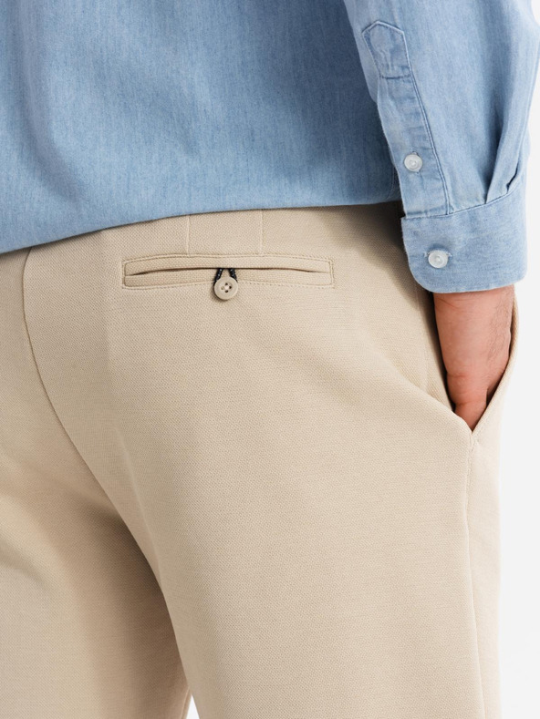 Ombre Clothing Pantaloncini corti SLIM FIT da uomo in maglia melange strutturata beige Ombre Clothing