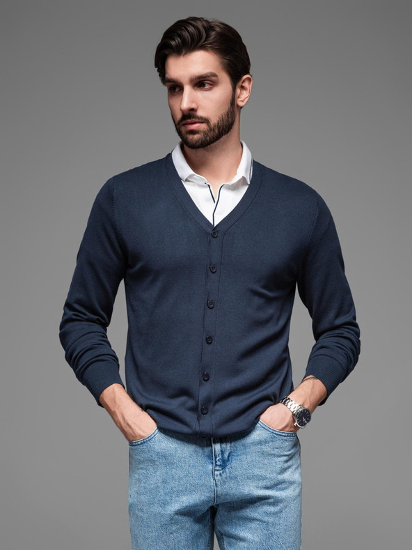 Ombre Clothing Maglia da uomo con pois strutturati - blu scuro Ombre Clothing