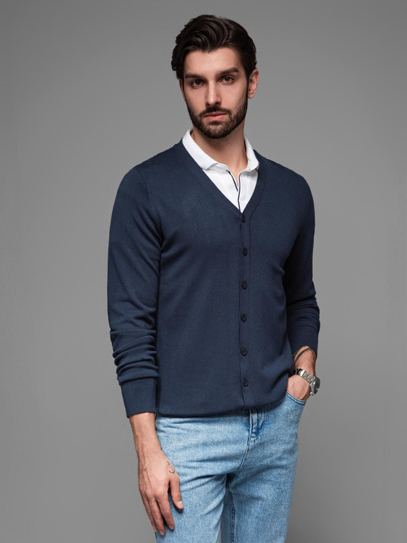 Ombre Clothing Maglia da uomo con pois strutturati - blu scuro Ombre Clothing