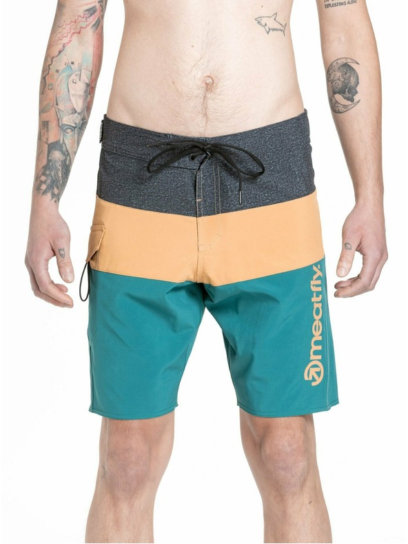 Meatfly Meatfly pantaloncini da bagno maschili Mitch Boardshorts 21" Verde serpente / Cammello | Verde | Taglia