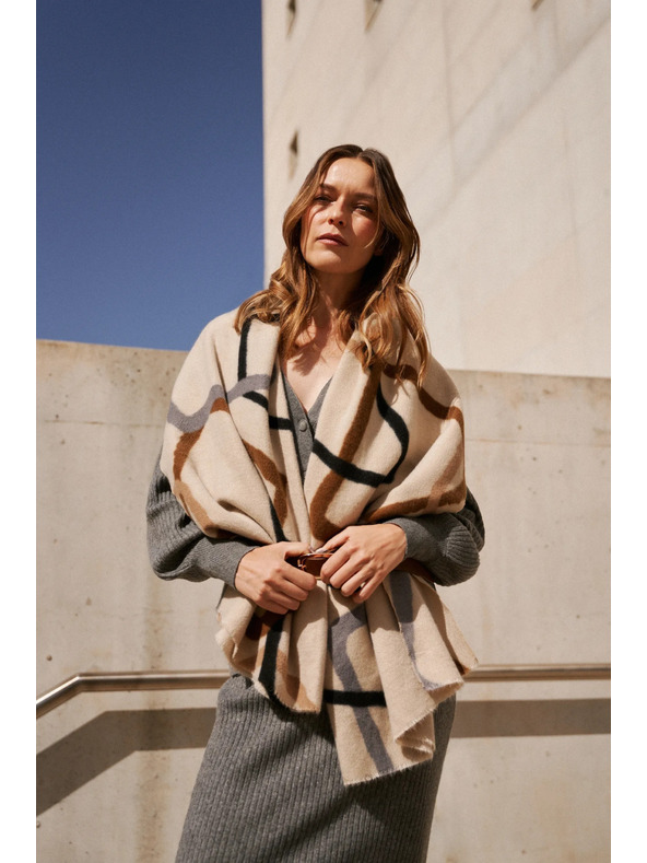 Moodo Sciarpa da donna marrone e beige a fantasia Moodo