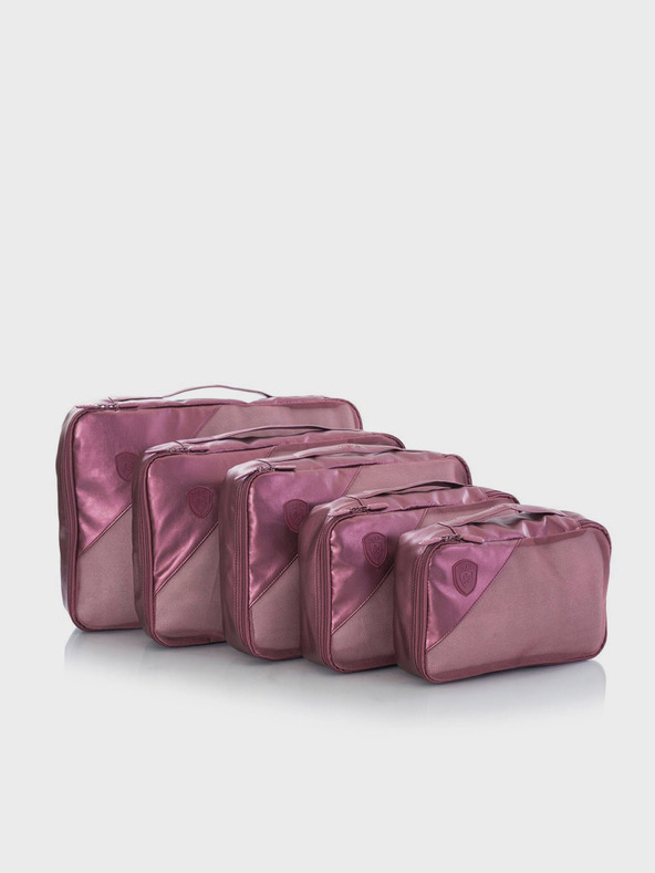 Heys Set of five travel packing cubes in dark pink Heys Metallic Packing Cube 5pc