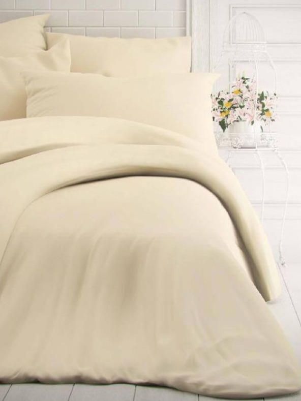 Kvalitex Biancheria da letto francese in cotone tinta unita 240x200, 70x90cm bianco sporco