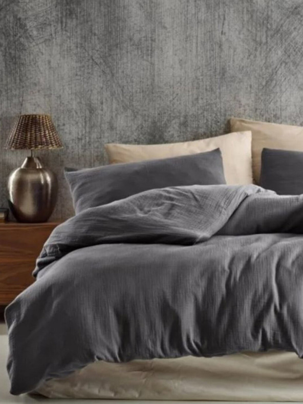Kvalitex Biancheria da letto in mussola francese 220x200, 70x90cm grigio scuro Kvalitex